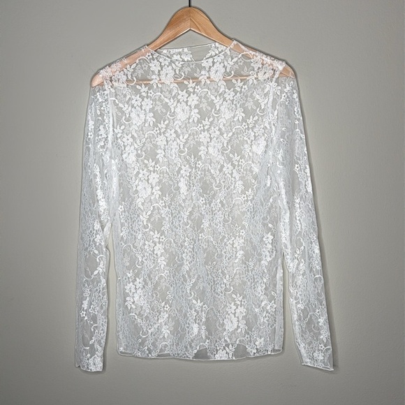 Lace Long Sleeve Sheer Top Perfect for Layering Women's XXL in White - Picture 1 of 3